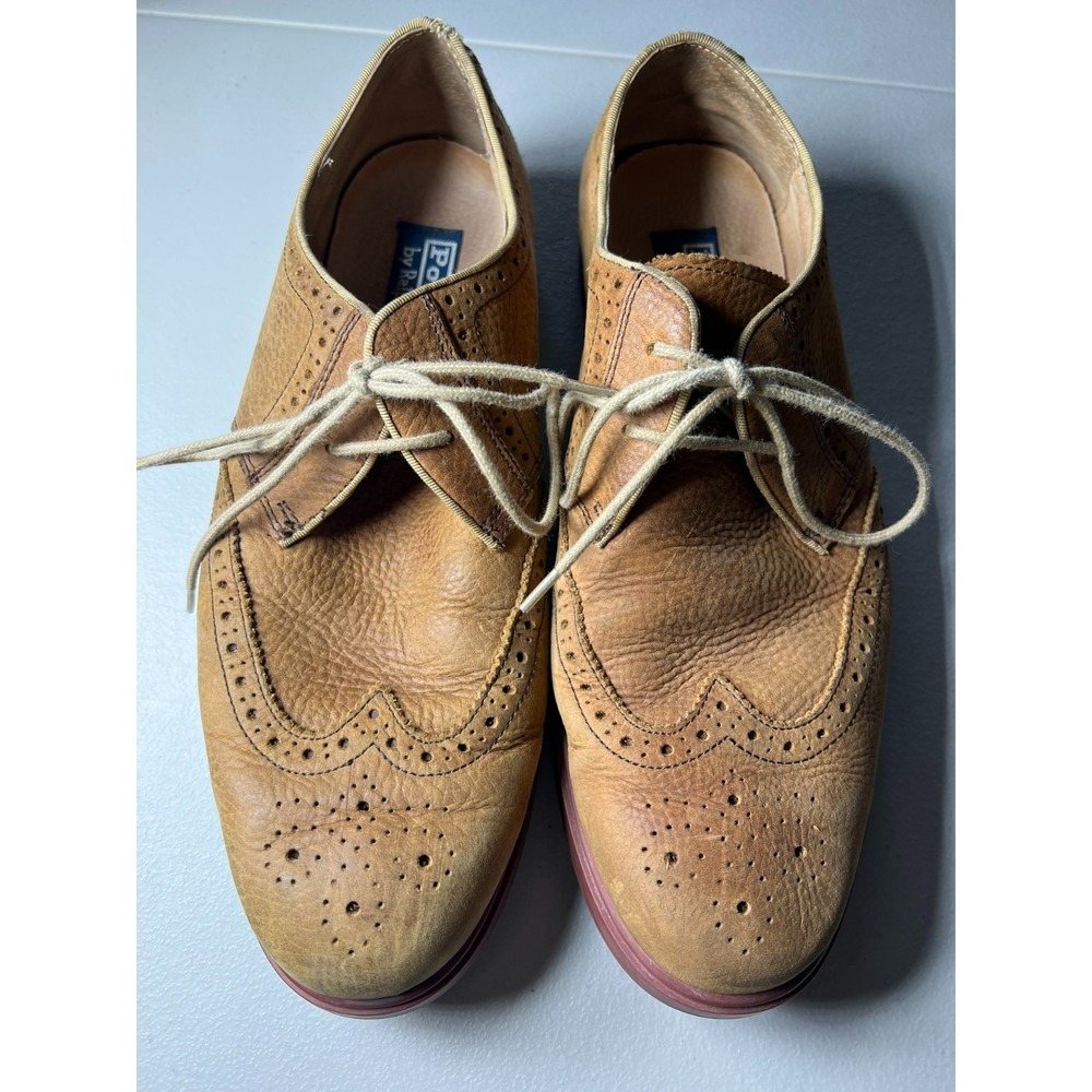 Polo Ralph Lauren Men's 10.5 D Orrick Wing Tip Tan Leather Oxford Shoes Red Sole